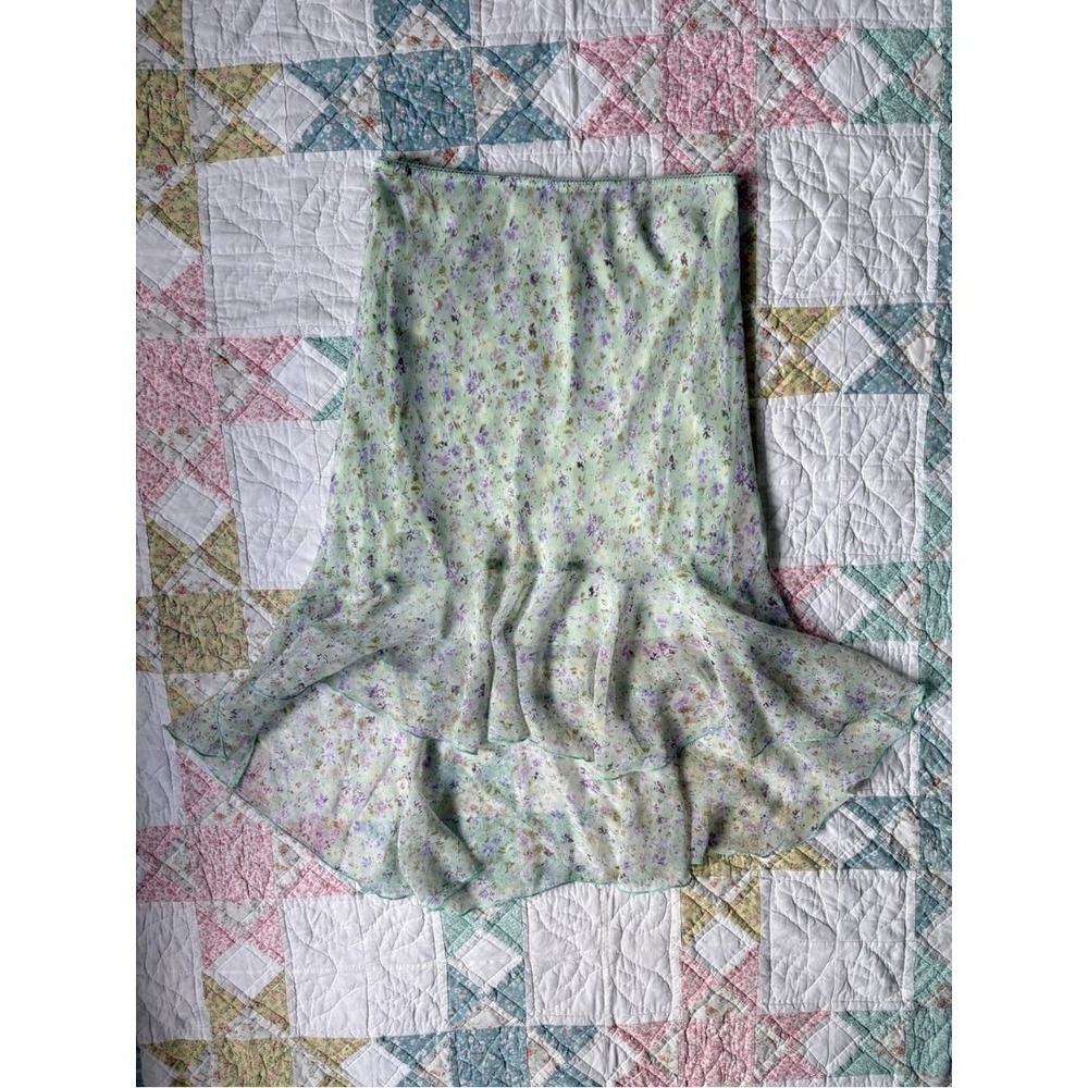 Vintage Y2K Ditsy Floral Midi Skirt Medium High Low Stretchy Sheer Fairy Cottage